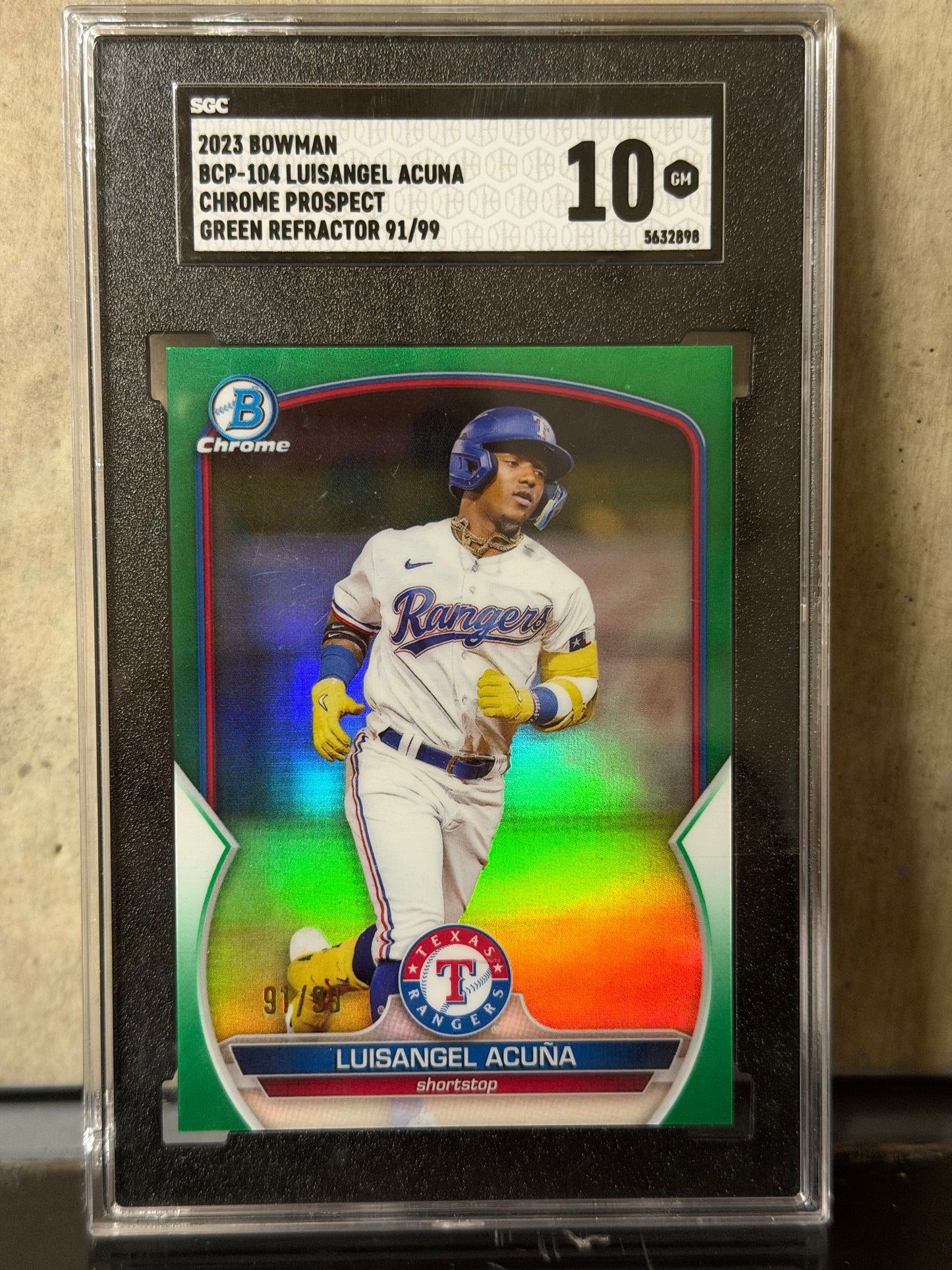 2023 BOWMAN BCP 104 LUIS ANGEL ACUNA CHROME PROSPECT GREEN REFRACTOR 91/99 10 GM
