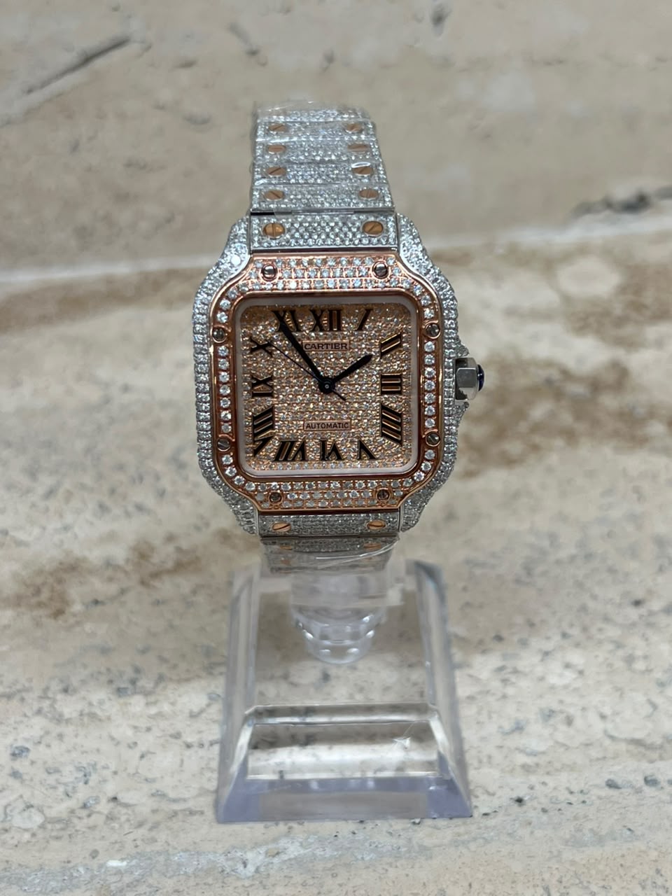 Cartier Santos Full Ice Rose Gold Talla M 2026 con caja y papeles