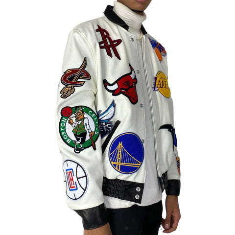 NBA COLLAGE WOOL & LEATHER JACKET White