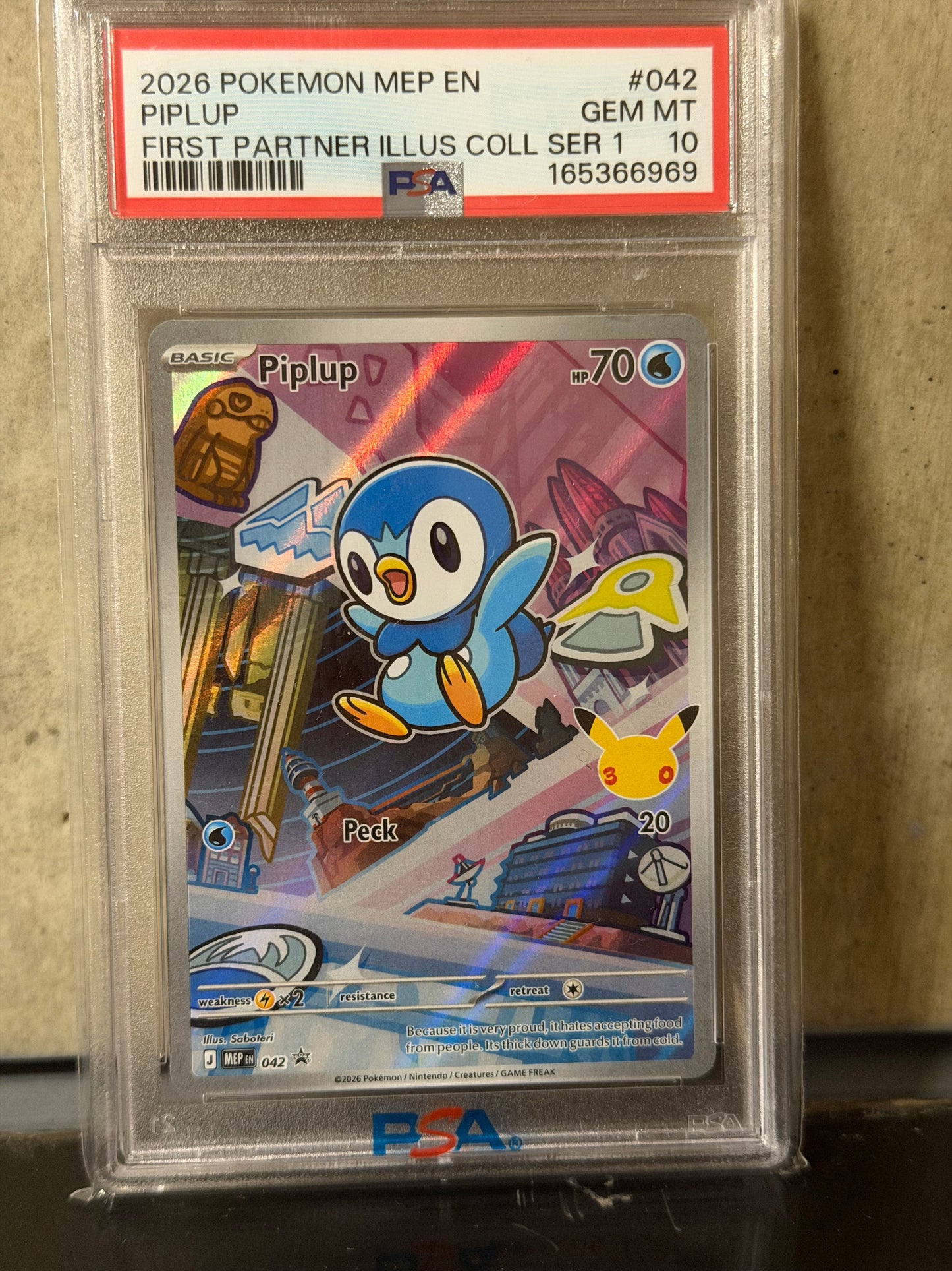 2026 POKEMON MEP EN PIPLUP FIRST PARTNER ILLUS COLL SER 1 #042 GEM MT 10 PSA