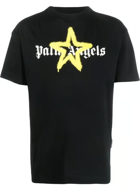 PALM ANGELS YELLOW STAR LOGO PRINT BLACK