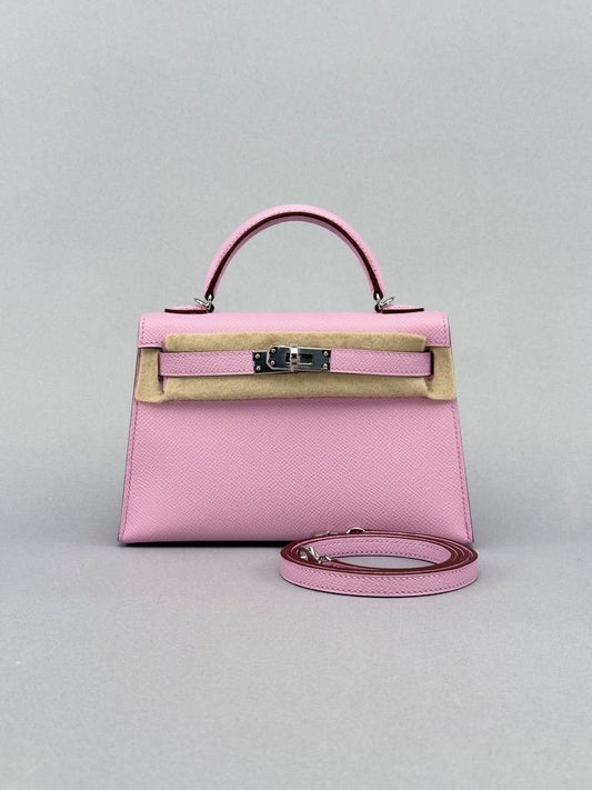 Hermes Mini Kelly 20 Epsom Mauve Sylvestre Palladium Hardware