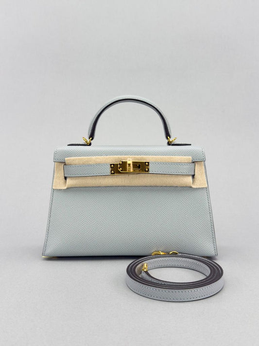 Hermes Mini Kelly 20 Epsom Blue Glacier Gold Hardware