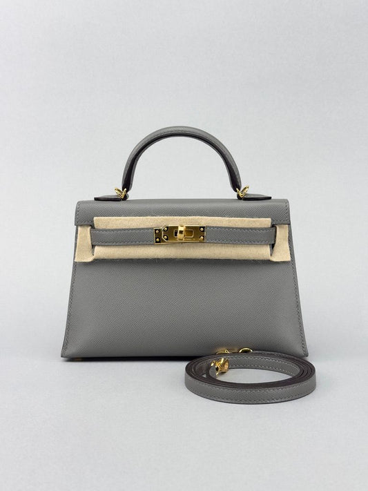 Hermes Mini Kelly 20 Gris Meyer Gold Hardware