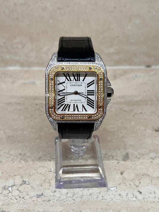 Cartier Santos XL Gold Full Ice Black Whool