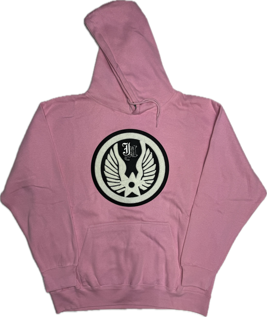 JEFF HAMITLON BLACK AND WHITE JH PATCH PINK HOODIE