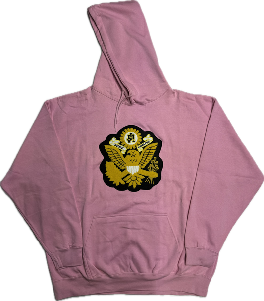 JEFF HAMITLON BLACK AND YELLOW EAGLE PATCH PINK HOODIE