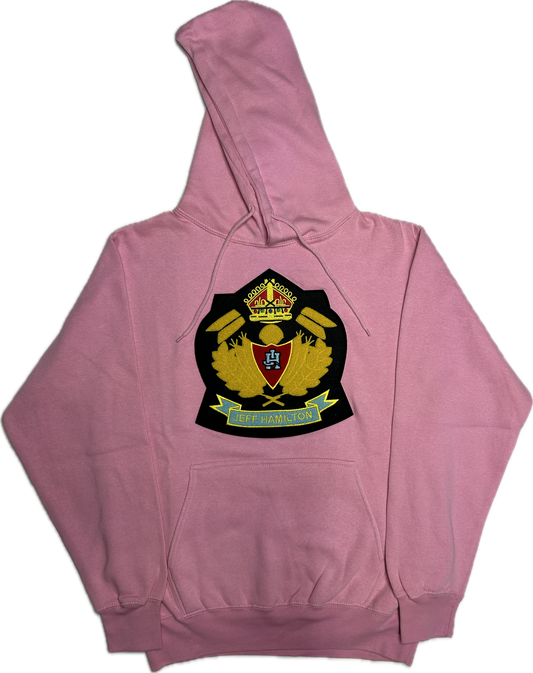 JEFF HAMITLON YELLOW AND BLUE PATCH PINK HOODIE