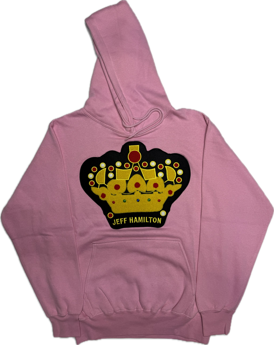 JEFF HAMITLON BLACK AND YELLOW CROWN PATCH PINK HOODIE