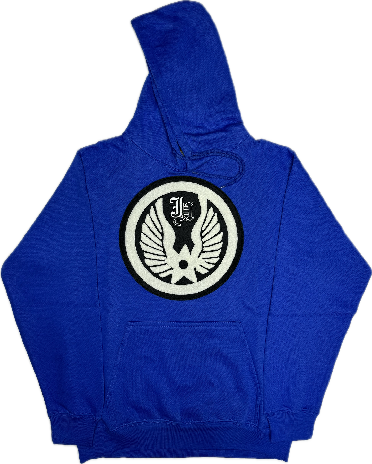 JEFF HAMITLON BLACK AND WHITE JH PATCH BLUE HOODIE