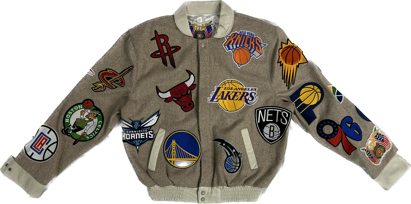 NBA COLLAGE WOOL & LEATHER JACKET Brown