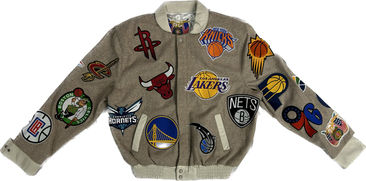 NBA COLLAGE WOOL & LEATHER JACKET Brown