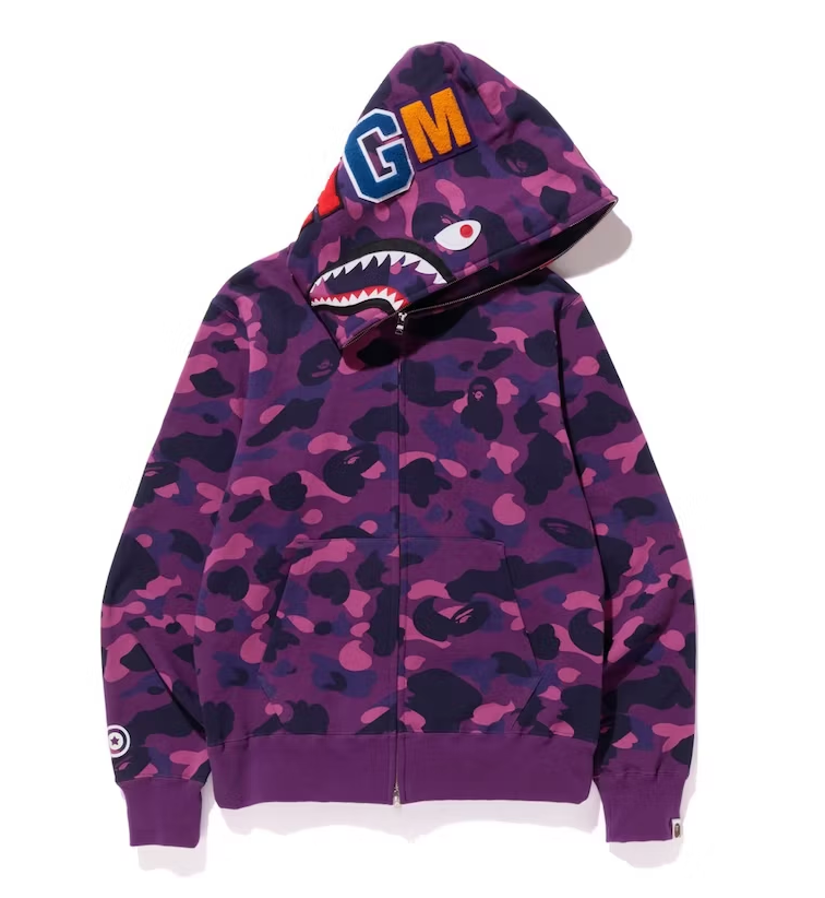 BAPE Color Camo Shark Full Zip Hoodie Purple Kids