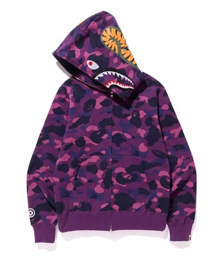 BAPE Color Camo Shark Full Zip Hoodie Purple Kids