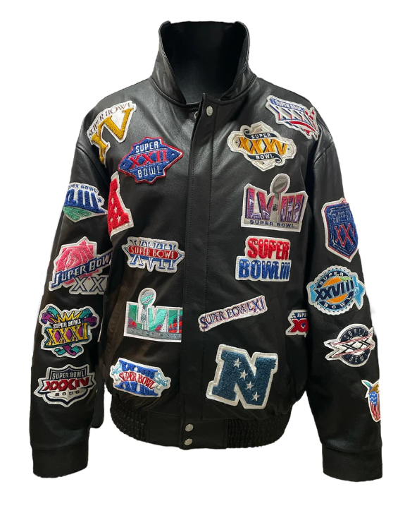 LIMITED EDITION HISTORY OF SUPER BOWL COLLAGE FULL LEATHER JACKET