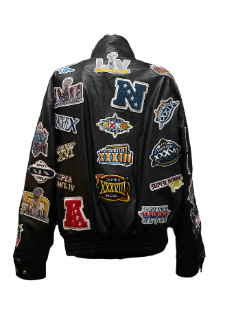 LIMITED EDITION HISTORY OF SUPER BOWL COLLAGE FULL LEATHER JACKET