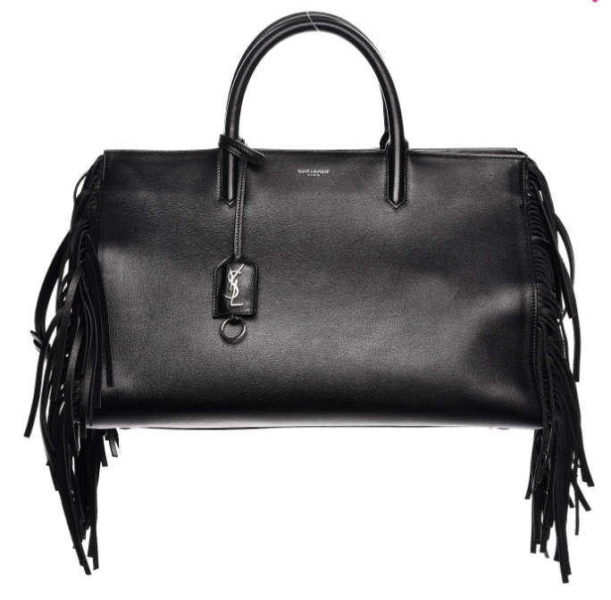 SAINT LAURENT Grained Calfskin Medium Fringe Cabas Rive Gauche Black