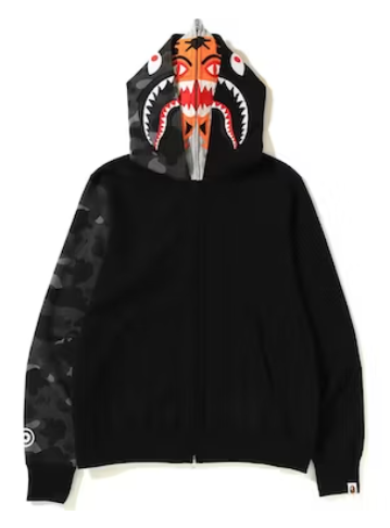 BAPE Color Camo Tiger Shark Full Zip Double Hoodie Black