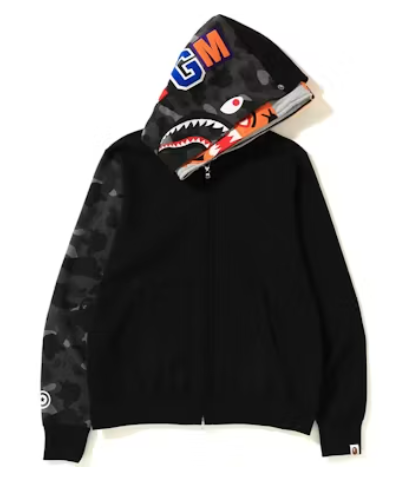 BAPE Color Camo Tiger Shark Full Zip Double Hoodie Black