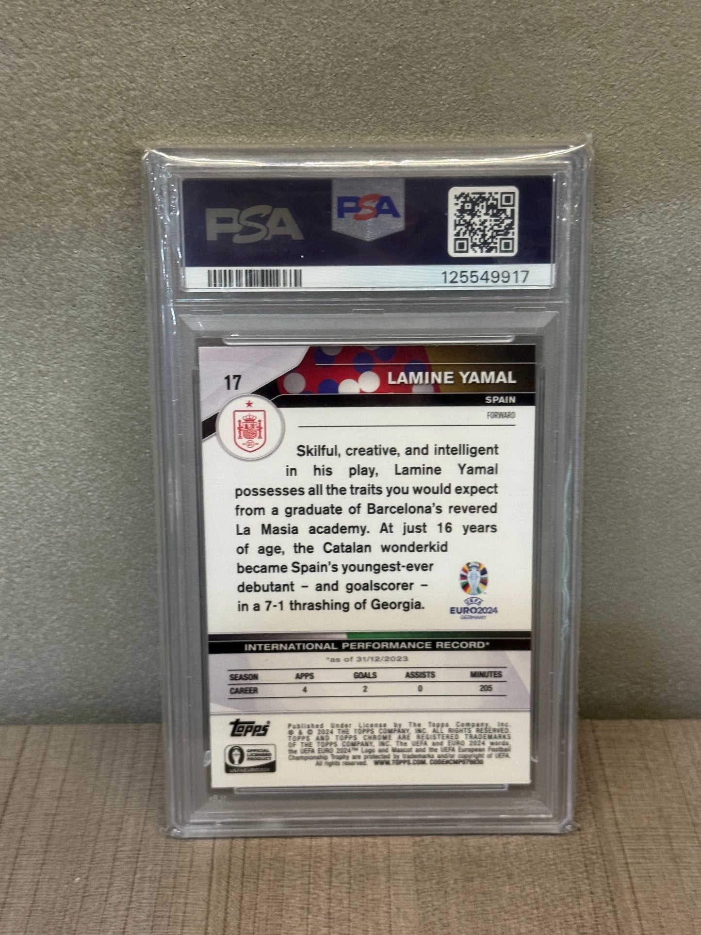 2024 TOPPS SPH UEFA EURO LAMINE YAMAL #17 GEM MT 10 PSA