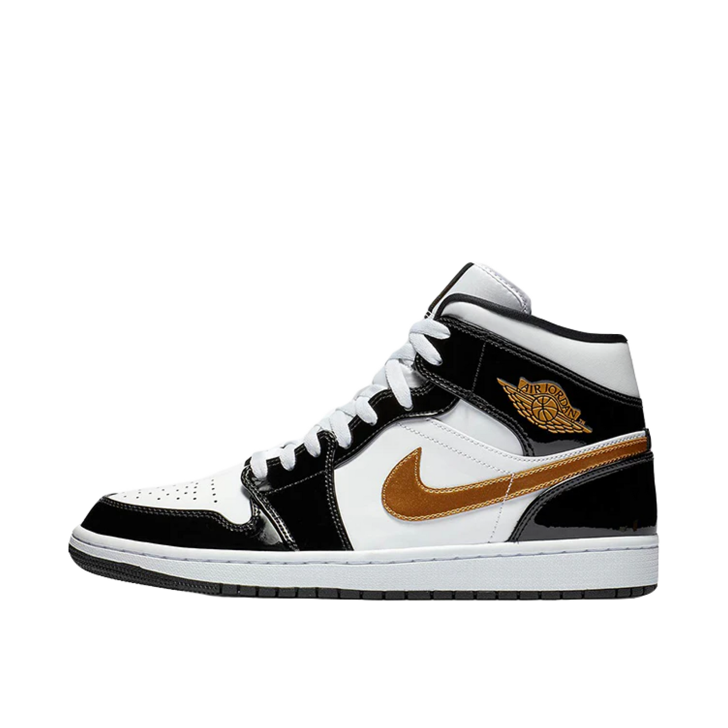 Air Jordan 1 Mid Patent Black White Gold (GS)