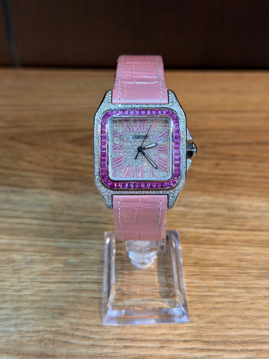 Cartier Santos Full Ice Rosa