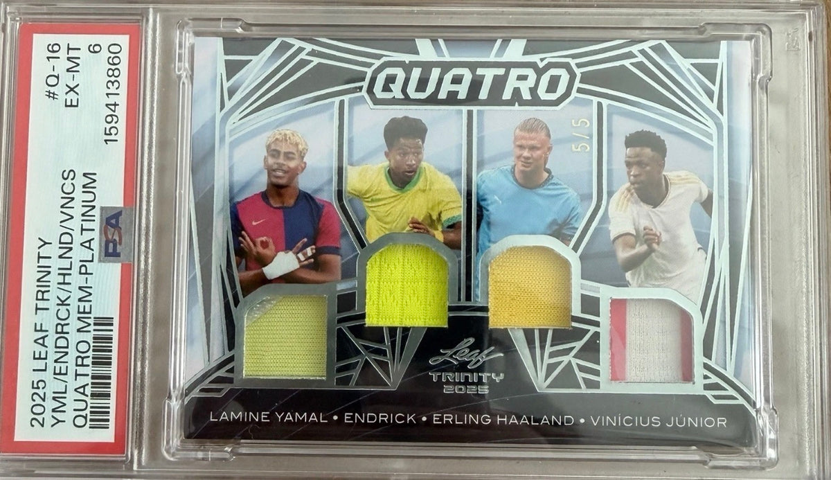 CARTA Leaf Trinity Quatro Patch 5/5 Lamine Yamal Haaland Vinicious Endrick PSA 6
