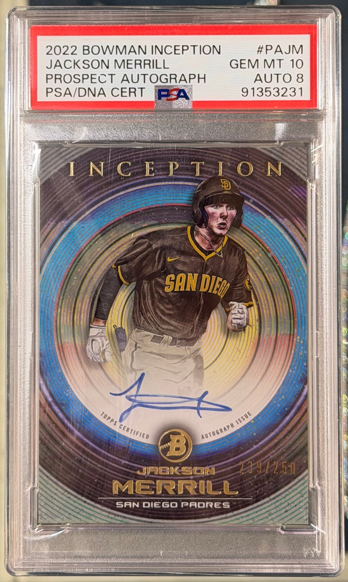 CARTA SPORTS Bowman Inception Jackson Merrill #PA-JM Prospects Auto PSA 10 Auto 8