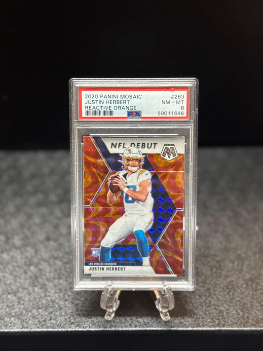 Justin Herbet 2020 Panini Mosaic NFL Debut Reactive Orange
