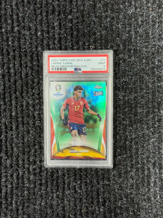 Lamine Yamal 2024 Topps Chrome UEFA EURO National Debut Neon Green Refractor