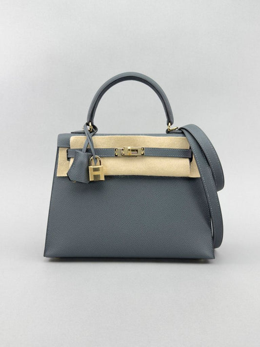 Hermes Kelly 25 Epsom Gris Misty Champagne Gold Hardware