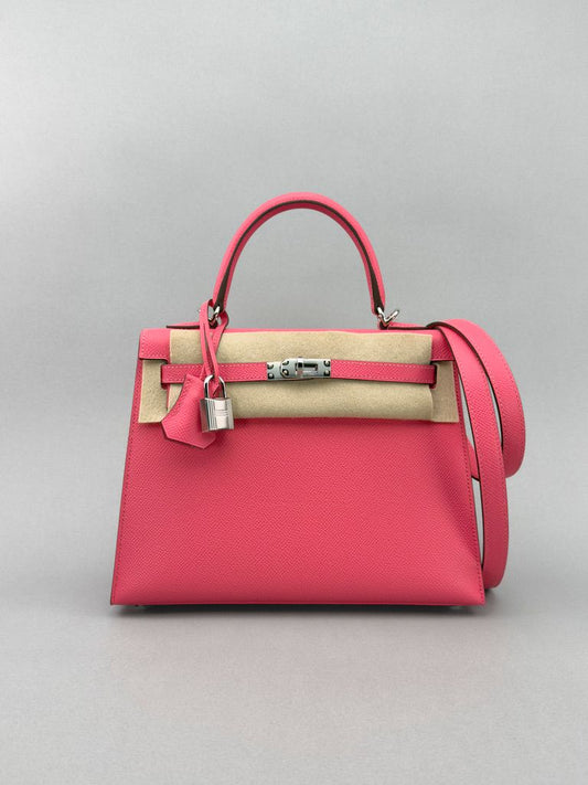 Hermes Kelly 25 Epsom Rose Azalee Palladium Hardware