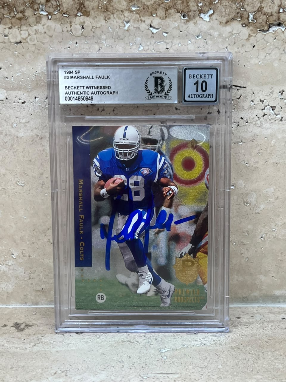 Colts Marshall Faulk Signed 1994 SP Die Cuts #3 Rookie Card Auto 10! BAS Slabbed