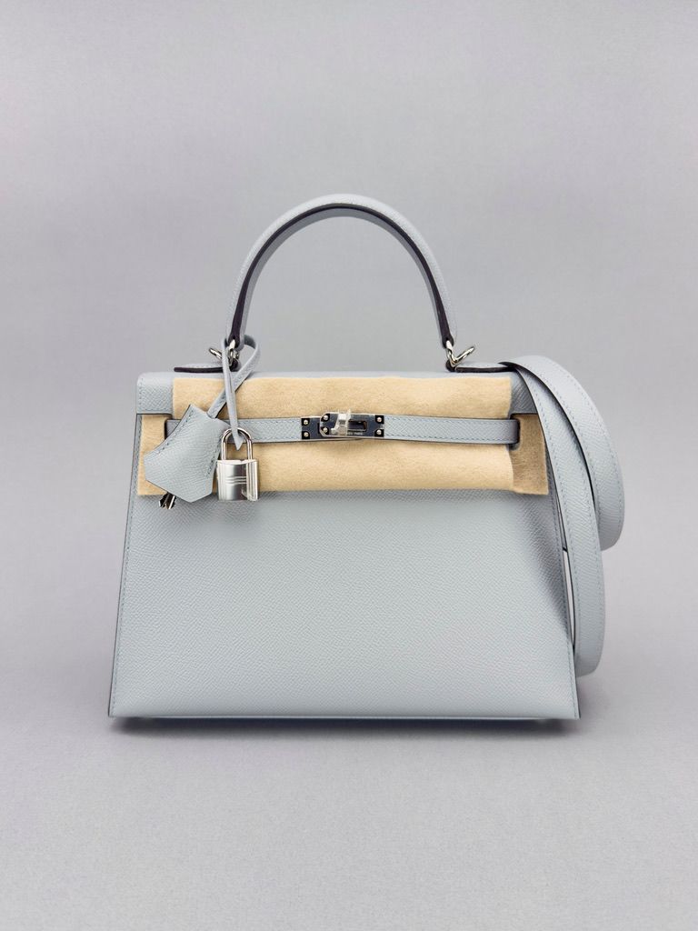 Hermes Kelly 25 Epsom Blue Glacier Palladium Hardware