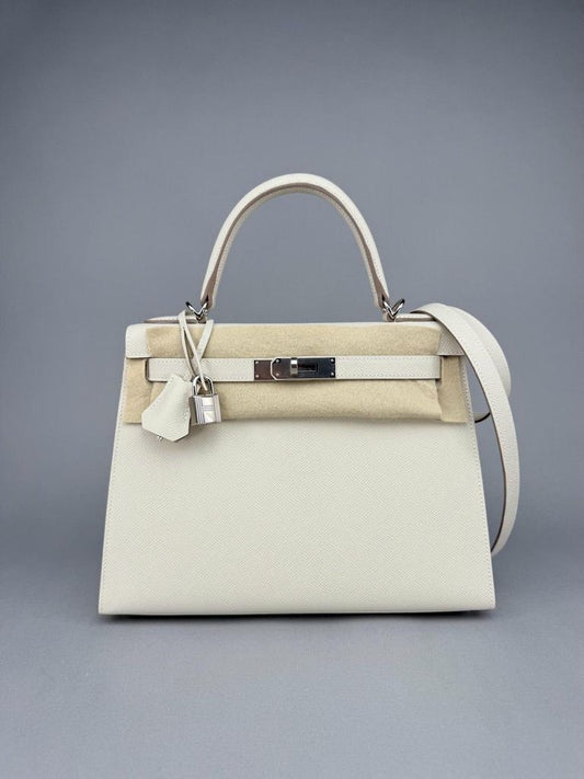 Hermes Kelly 28 Epsom Craie Palladium Hardware