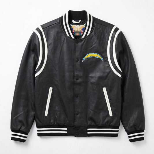 LA CHARGERS VEGAN LEATHER JACKET Black / White