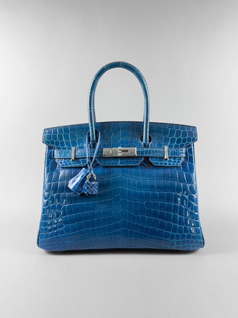 Hermes Birkin 30 Shiny Crocodile Blue Izmir Palladium Hardware