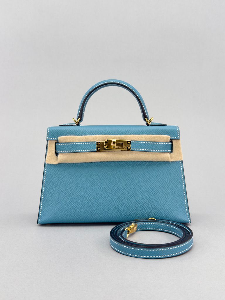 Hermes Mini Kelly 20 Epsom New Blue Jean Gold Hardware