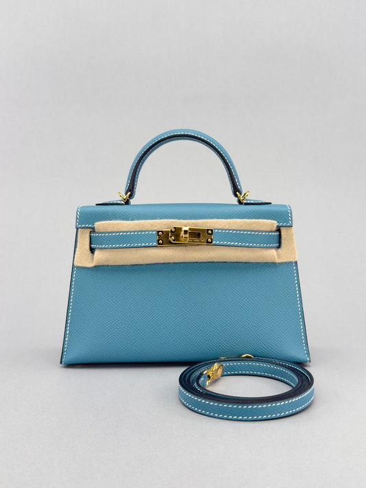 Hermes Mini Kelly 20 Epsom New Blue Jean Gold Hardware
