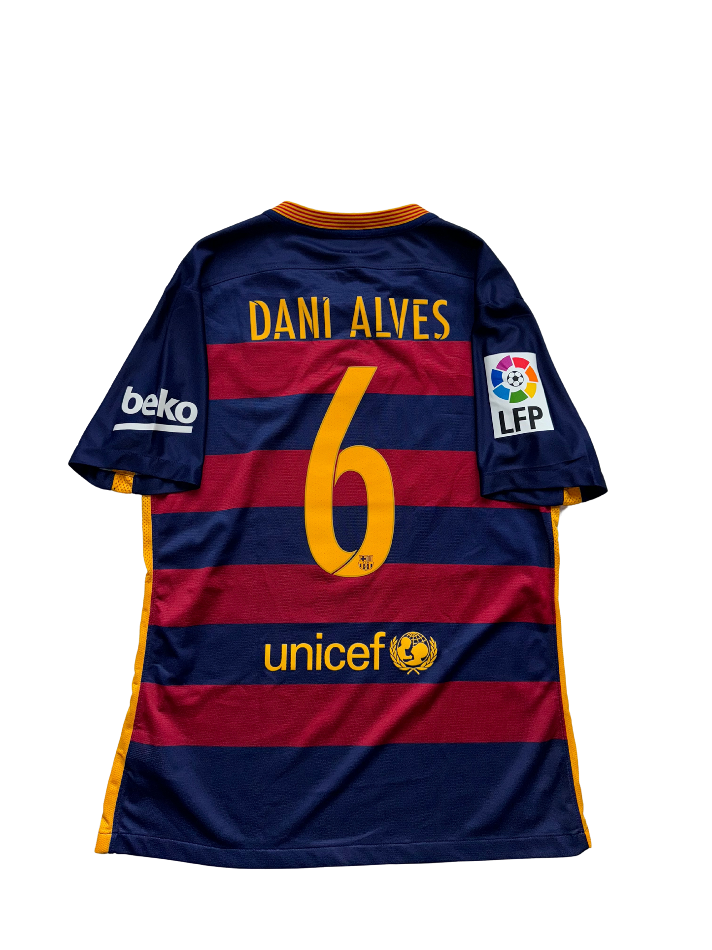 Jersey de Dani Alves - FC Barcelona - Versión Utilería - Temporada 2015/2016 (La Liga, con Parche de Campeón del Mundial de Clubes)