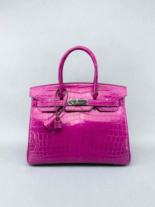 Hermes Birkin 30 Shiny Crocodile Rose Scheherazade Palladium Hardware