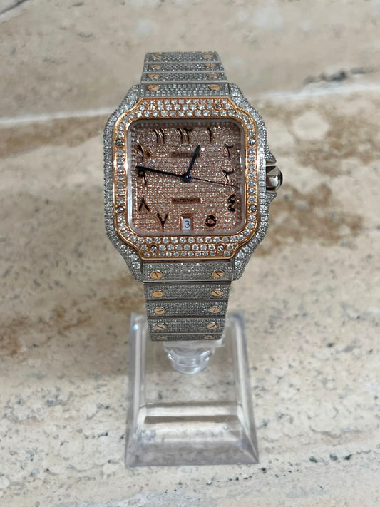 Cartier Santos Full Ice Rose Gold Arabic Numbers Talla L 2026 con caja