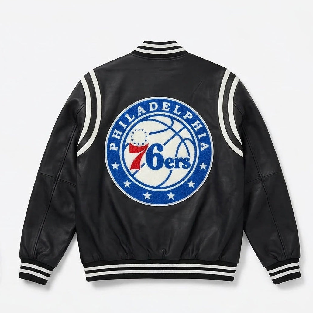 PHILADELPHIA 76ERS VEGAN LEATHER JACKET Black / White