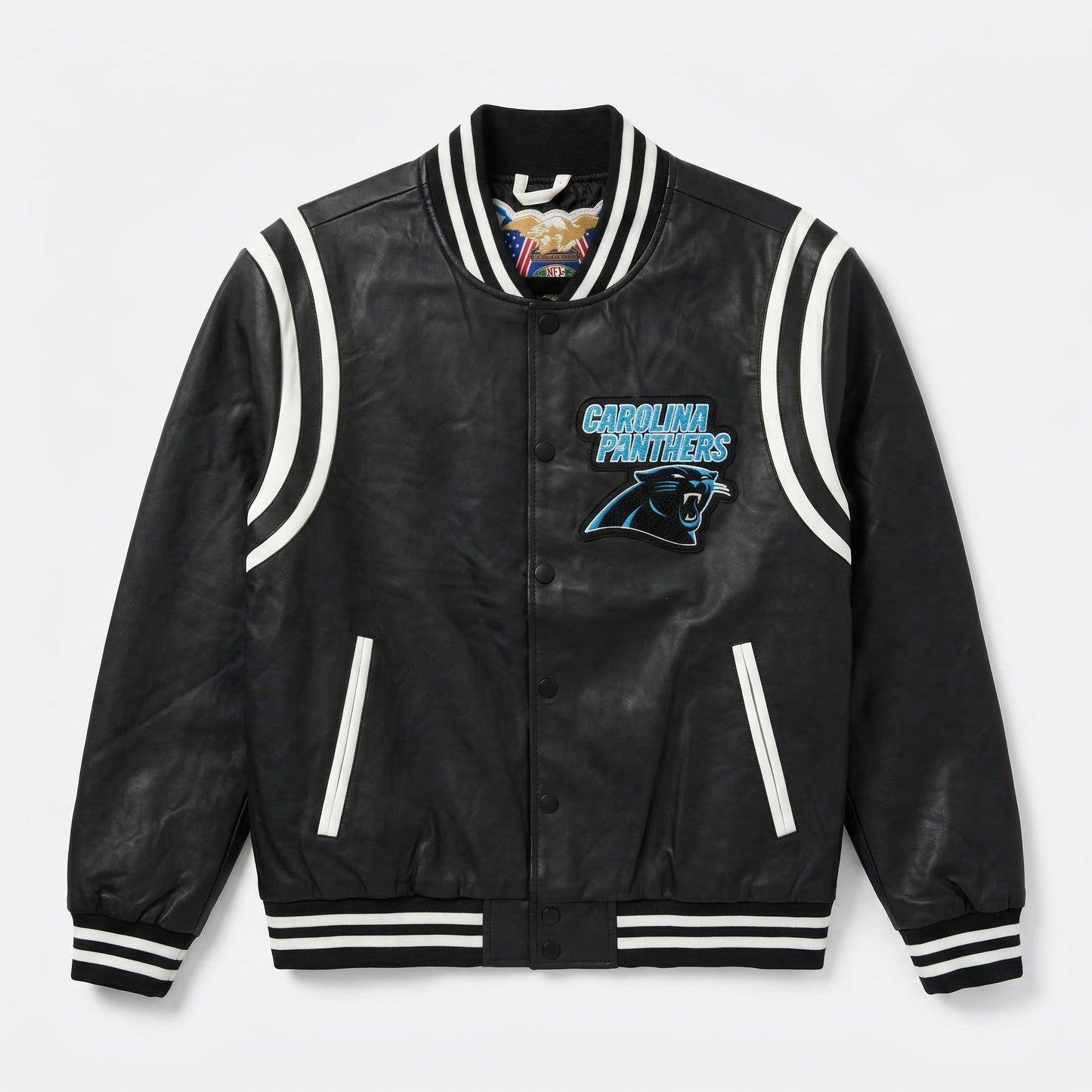 CAROLINA PANTHERS VEGAN LEATHER JACKET Black / White