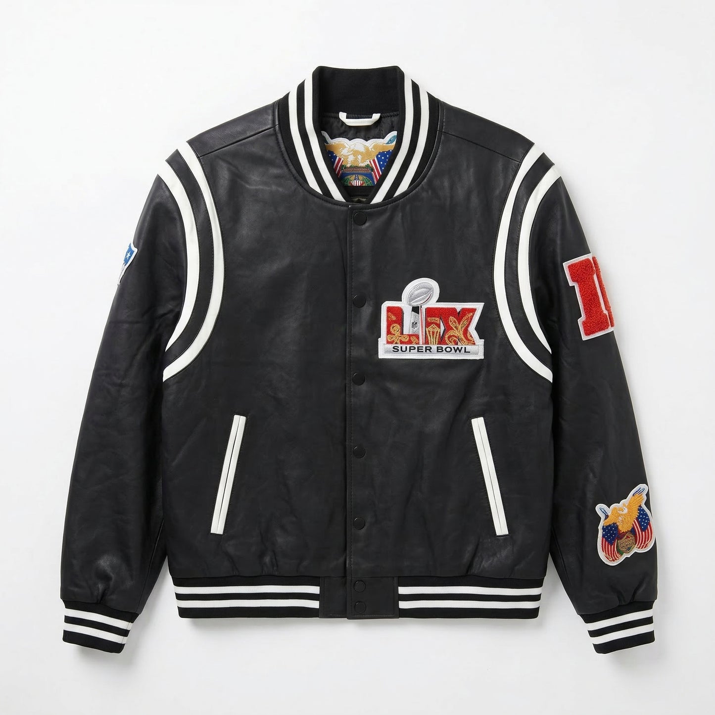 SUPERBOWL LIX VEGAN LEATHER JACKET Black / White