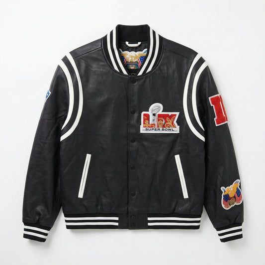 SUPERBOWL LIX VEGAN LEATHER JACKET Black / White