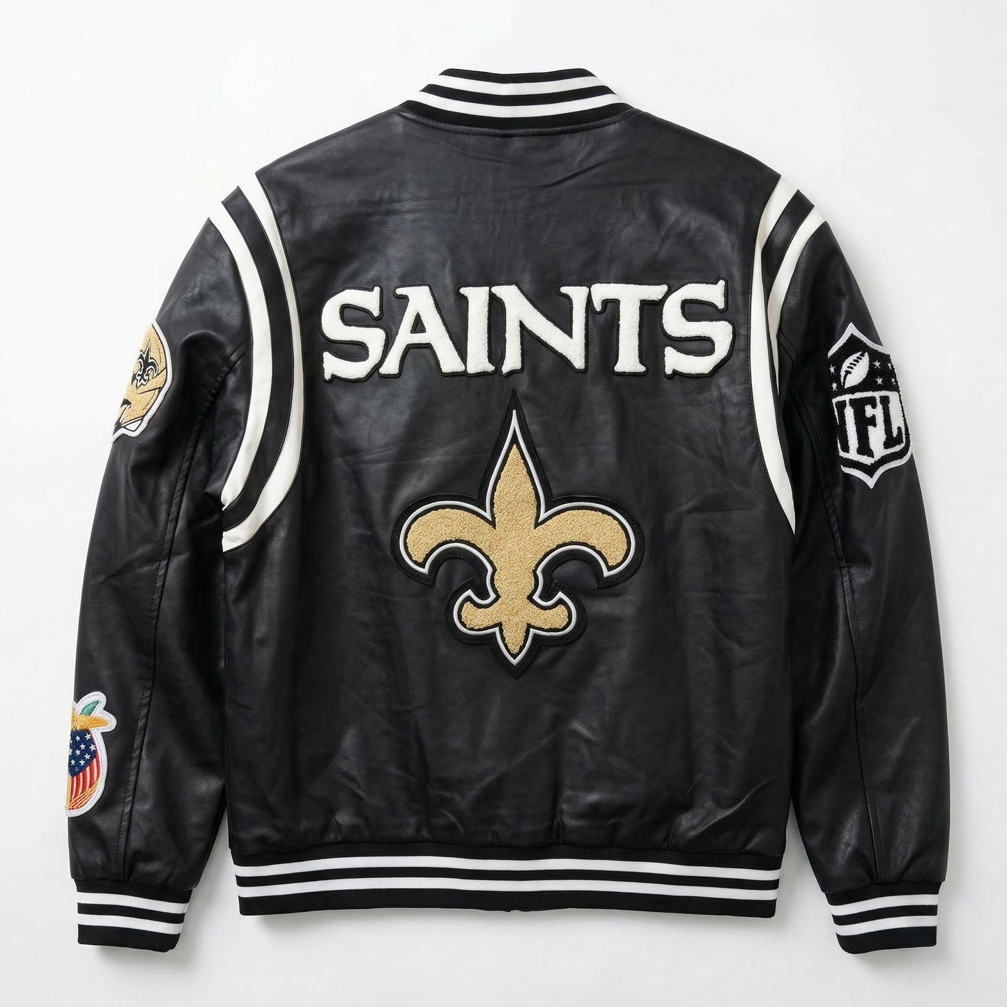 NEW ORLEANS SAINTS VEGAN LEATHER JACKET Black / White