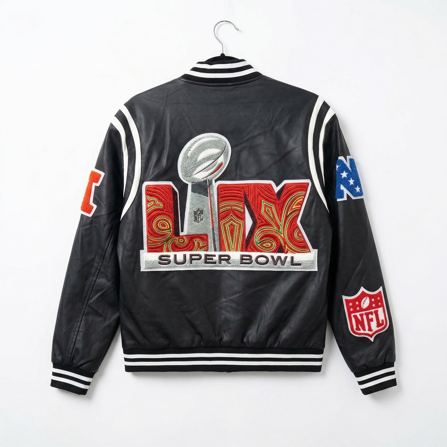 SUPERBOWL LIX VEGAN LEATHER JACKET Black / White