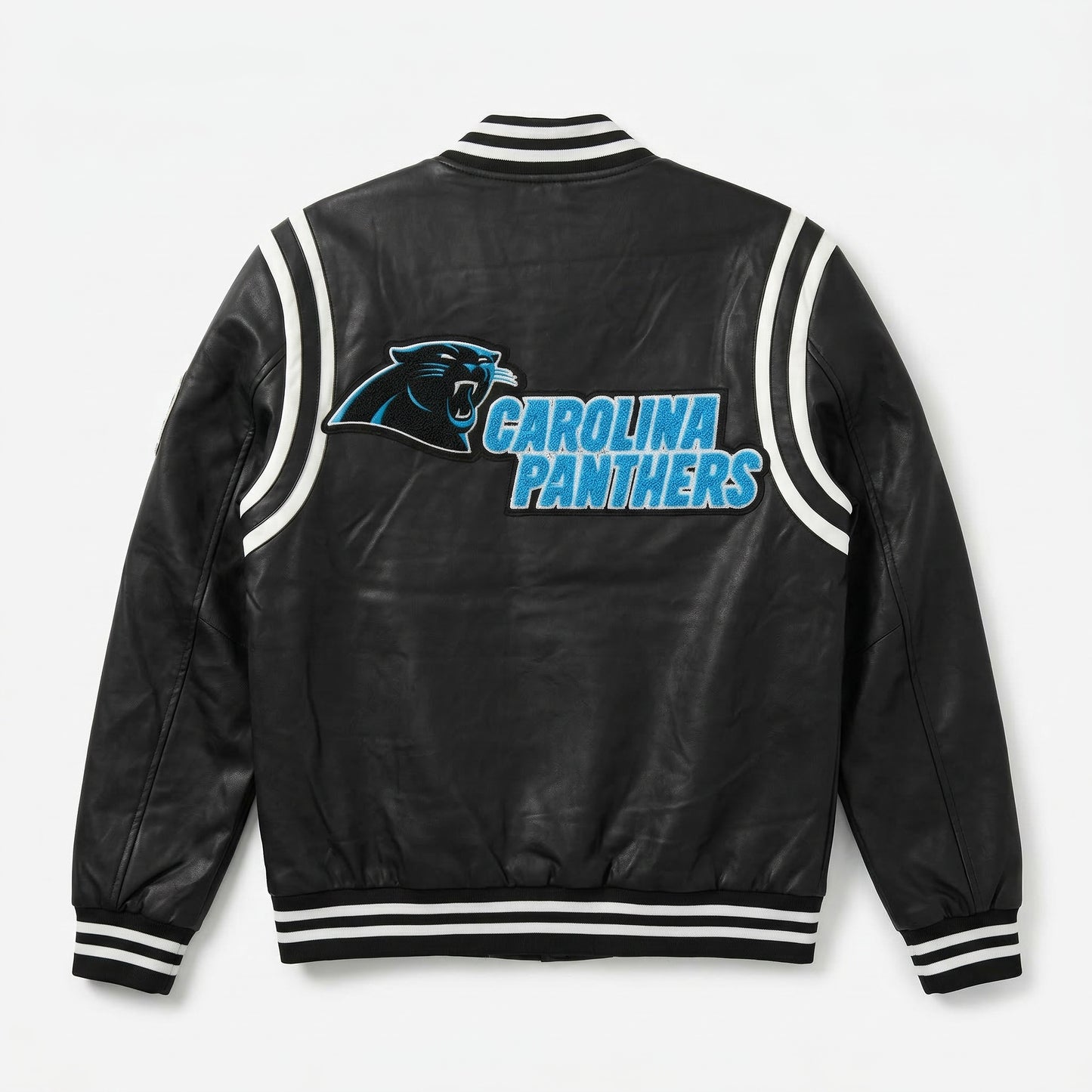 CAROLINA PANTHERS VEGAN LEATHER JACKET Black / White