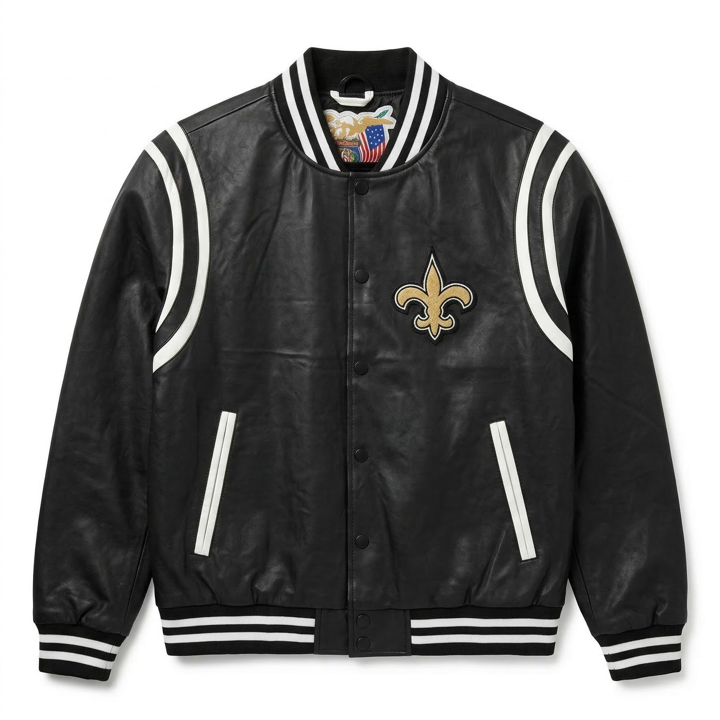 NEW ORLEANS SAINTS VEGAN LEATHER JACKET Black / White